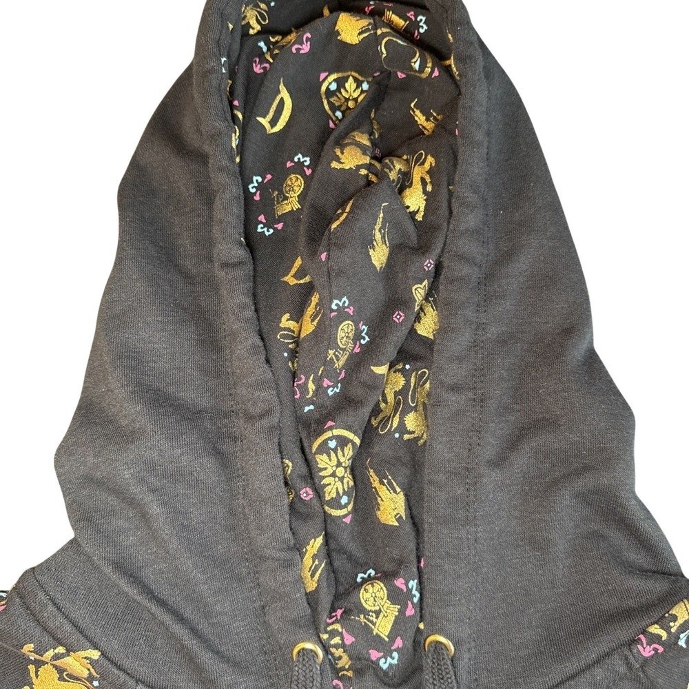 Disney Parks Disneyland Zip Hoodie 2XL Black Gold Foil Castle Vacation Cozy - Picture 12 of 16